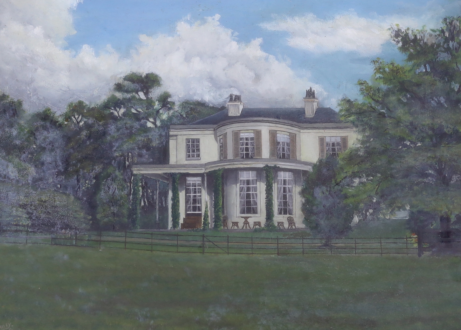 I. H. Bailey (20th century), oil on canvas, Georgian Country House and Garden, signed and dated '91, 36 x 49cm